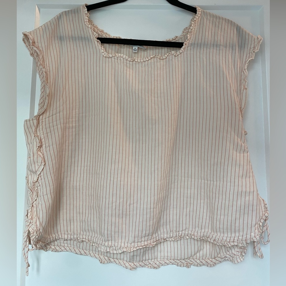 Madewell Linen Striped Ruffle Top